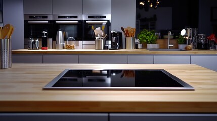 Modern Kitchen Design: Sleek Induction Cooktop and Stainless Steel Appliances