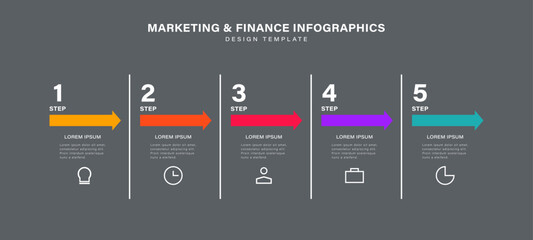 5 steps or options infographic labels and arrows design template to success. Business presentation, Banner, Brochure, Report and Planning. Vector illustration.