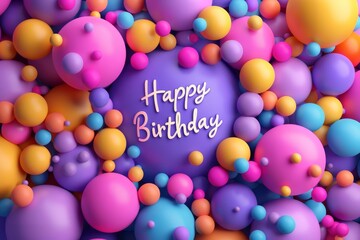 Vibrant paper art featuring festive  happy birthday  calligraphy surrounded by colorful balloons