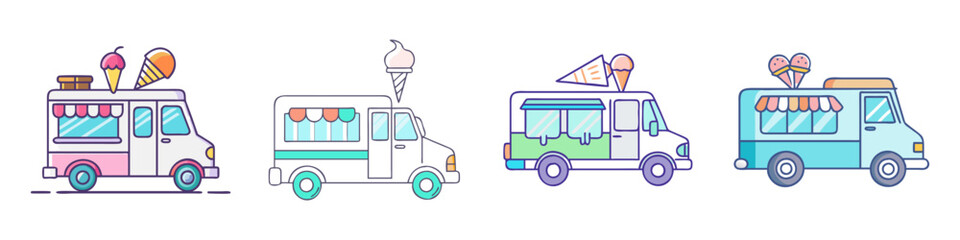 ice cream truck vector icon, vehicles vector illustration - simple illustration of ice cream truck perfect for logos, and vehicles-themed designs.