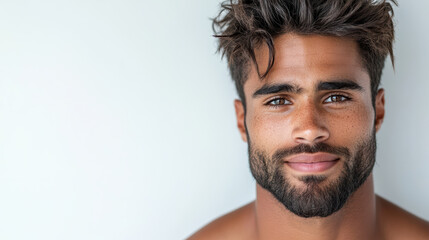 Obraz premium man with captivating look and charming smile against light background