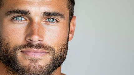 Obraz premium striking portrait of man with captivating blue eyes and strong jawline