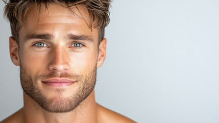 Obraz premium Confident man with charming smile and striking blue eyes