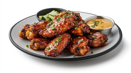 Fototapeta premium Delicious plate of sweet and spicy chicken wings with dipping sauce