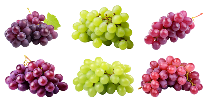 fruit collection of purple grape and green grape isolated on transparent background.fruit and vegetable for food element. food and healthy concept.