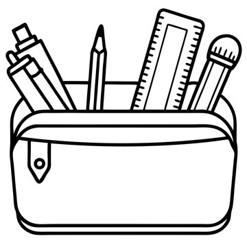 black and white school supplies in pencil case clip art preview