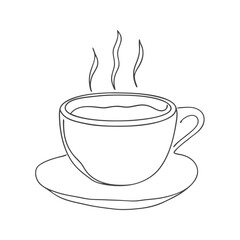 Cup of coffee with steam line art vector illustration 