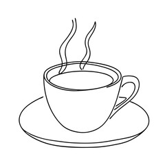 Cup of coffee with steam line art vector illustration 