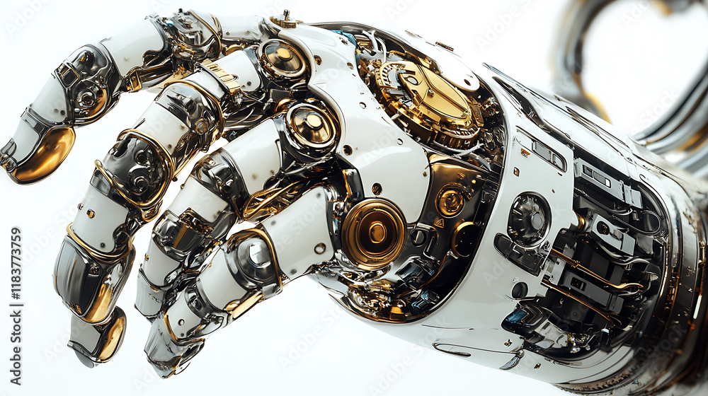 Poster mechanical arm with white background, 3d rendering