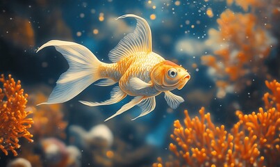 Golden Fish in Underwater Paradise: A Stunning Aquatic Scene