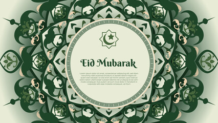 eid mubarak greeting card background with green mandala