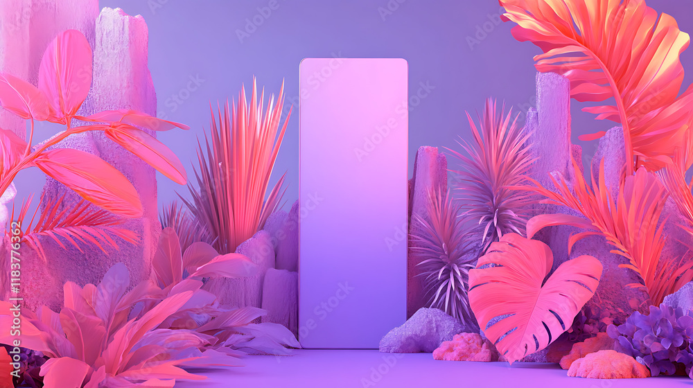 Poster Phone large mockup display on violet background, 2023 year
