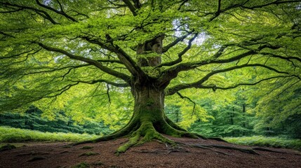Fototapeta premium Majestic Ancient Tree in Lush Green Forest