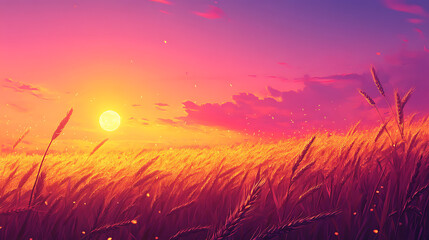 Fototapeta premium Realistic wallpaper for the festival of baisakhi with a field of golden wheat at sunset