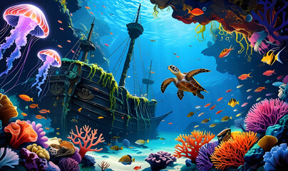 Enchanted Underwater Reef A Sunken Pirate Treasure Wonderland