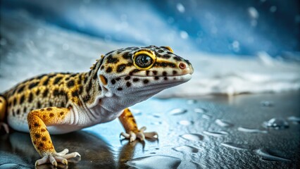 Obraz premium A vintage-inspired image: a leopard gecko on white, evoking nostalgic reptile photography.