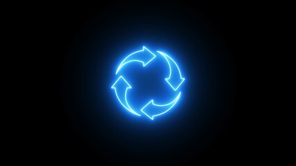 Neon refresh sign icon with circle arrow rotation illustration. Neon line refresh icon isolated on black background.