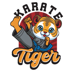 Vector Illustration of Tiger Karate Mascot with Retro Mascot Illustration Available for Logo Badge