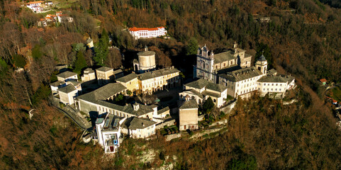 Aerial view of the Sacred Mount of Varallo Vercelli Piedmont Italy