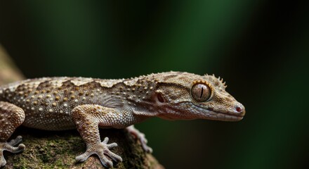 Naklejka premium A Closeup View of a Reptilian Gecko on Bark