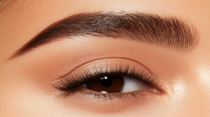 Obraz premium A close-up of perfectly shaped eyebrows, freshly tinted with a rich dark brown shade.