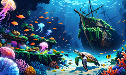 Enchanted Underwater Reef A Sunken Pirate Treasure Wonderland