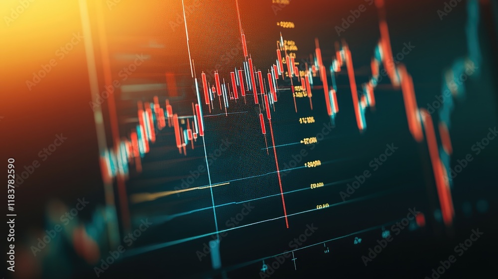 Poster a close-up view of an interactive stock trading chart on a tablet, showing candlestick patterns and 