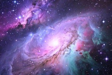 Fototapeta premium Purple gas nebulae in space and sparkling stars