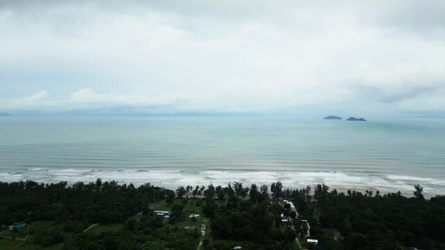 Beautiful Drone View Of Sematan Beach,With Two Small Island And Blue Sea,Sarawak,Borneo.