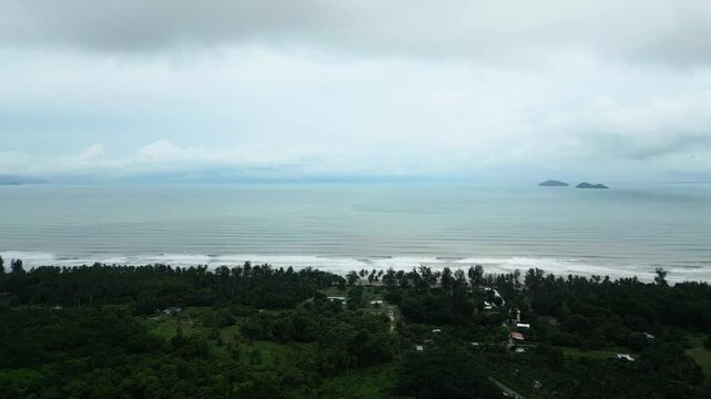 Beautiful Drone View Of Sematan Beach,With Two Small Island And Blue Sea,Sarawak,Borneo.