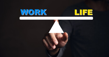 businessman hand touching life and work