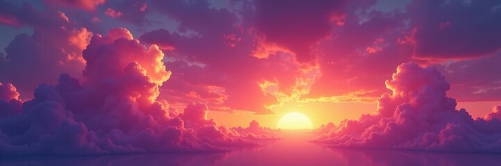 Fototapeta premium Fiery orange and purple clouds bleed across a vibrant twilight sky , painting, clouds, sky