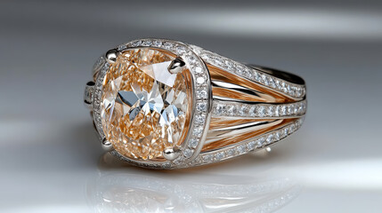 High resolution image of 3D gemstone cocktail ring with intricate design