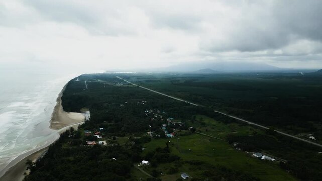 Beautiful Drone View Of Sematan Beach,With Two Small Island And Blue Sea,Sarawak,Borneo.