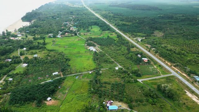 Beautiful Drone View Of Sematan Beach,With Two Small Island And Blue Sea,Sarawak,Borneo.
