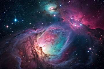 Fototapeta premium Purple gas nebulae in space and sparkling stars
