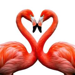 Obraz premium Flamingos forming a heart shape, white isolate background