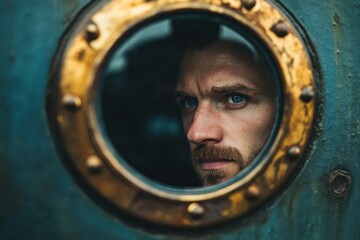 guy peering out a ship s window
