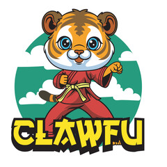 Naklejka premium Vector Illustration of Tiger Karate Mascot with Retro Mascot Illustration Available for Tshirt Design