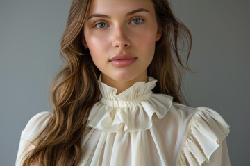 classic blouse with ruffled neckline for an elegant look