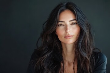Fototapeta premium Lovely brunette woman with long waves Hair wellness model
