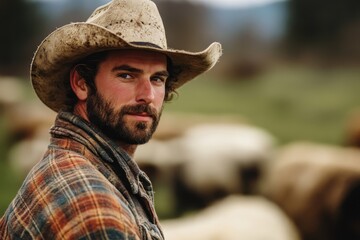 Fototapeta premium Man farming on a ranch