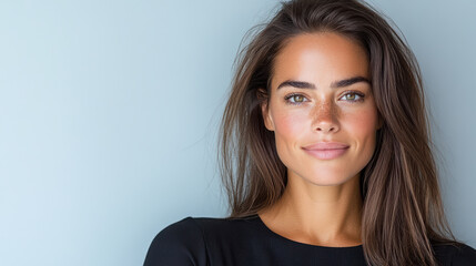 Naklejka premium high resolution image of woman with long hair and warm smile