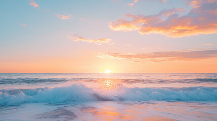 serene sunset over ocean with gentle waves and colorful sky