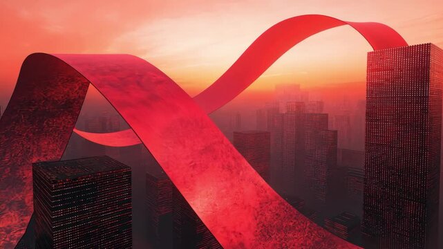 Silk straddling the city's tall buildings