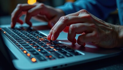 Engineer's hands working on a laptop's internal components, screwdriver, tool, digital