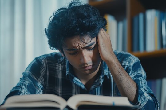 Weary Indian student studying for exams stressed Asian freelancer sick at work missing deadlines