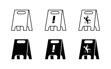 Warning sign set icons. Wet sign icons.Linear and silhouette style. Vector icons.