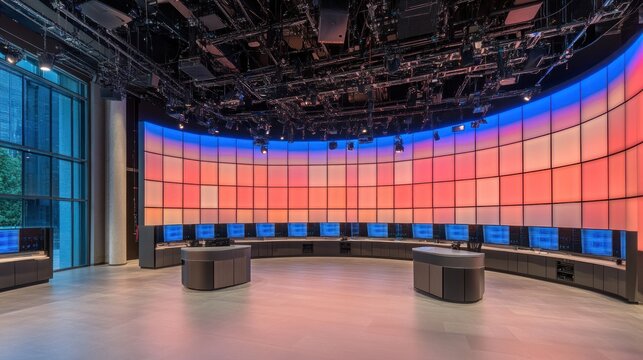 Modern News Studio Interior Design with LED Wall
