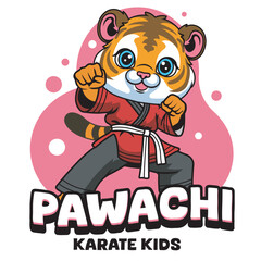 Vector Illustration of Tiger Karate Mascot with Retro Mascot Illustration Available for Tshirt Design